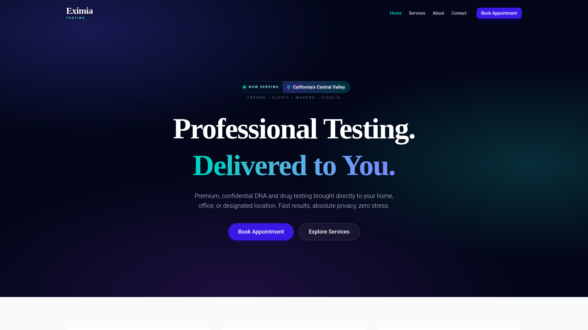 website screenshot of https://eximiatesting.com