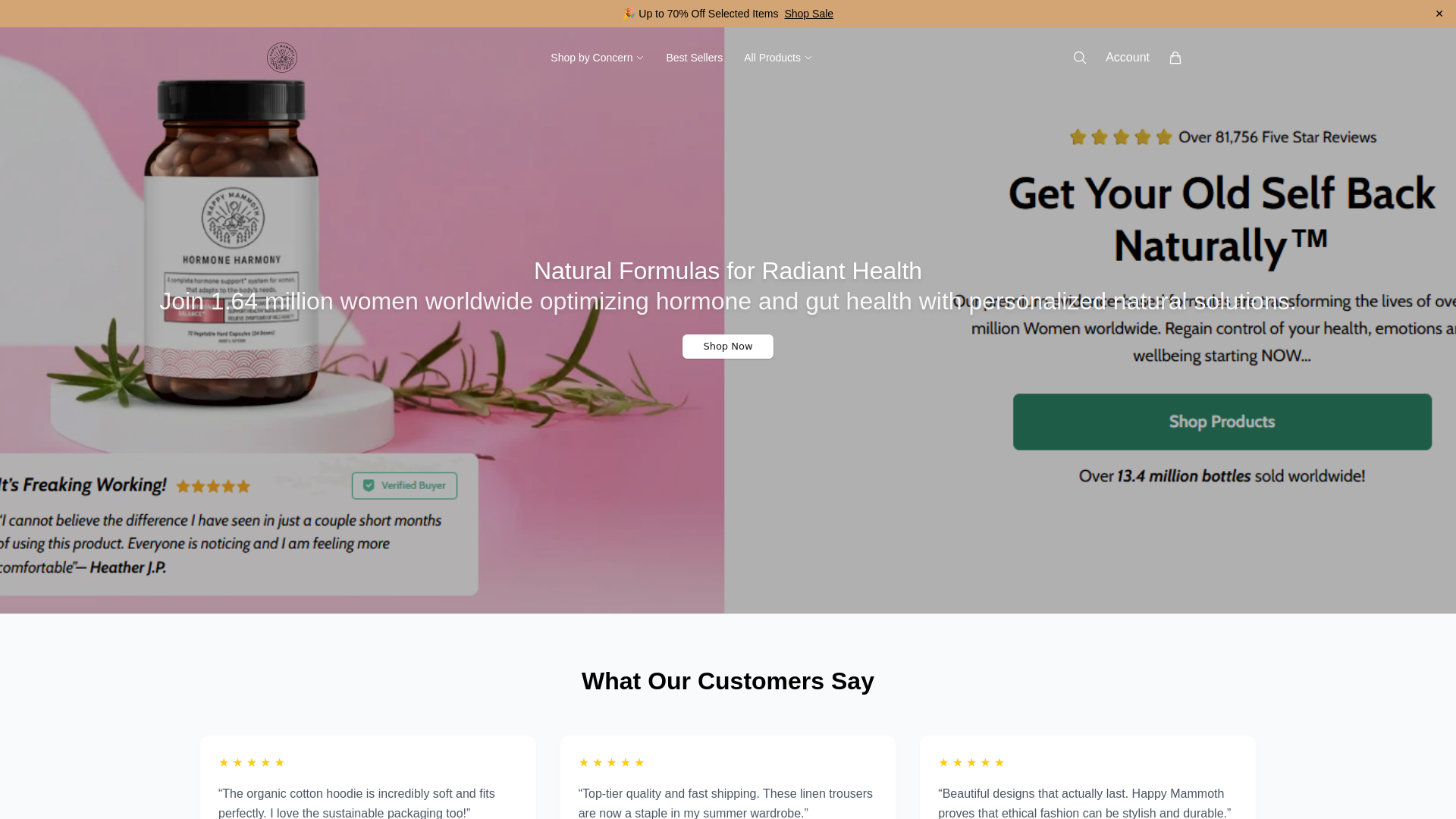 website screenshot of https://happymammothhq.shop/