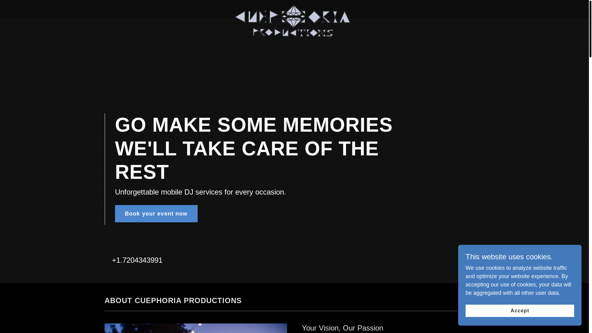 website screenshot of https://cuephoria.music/