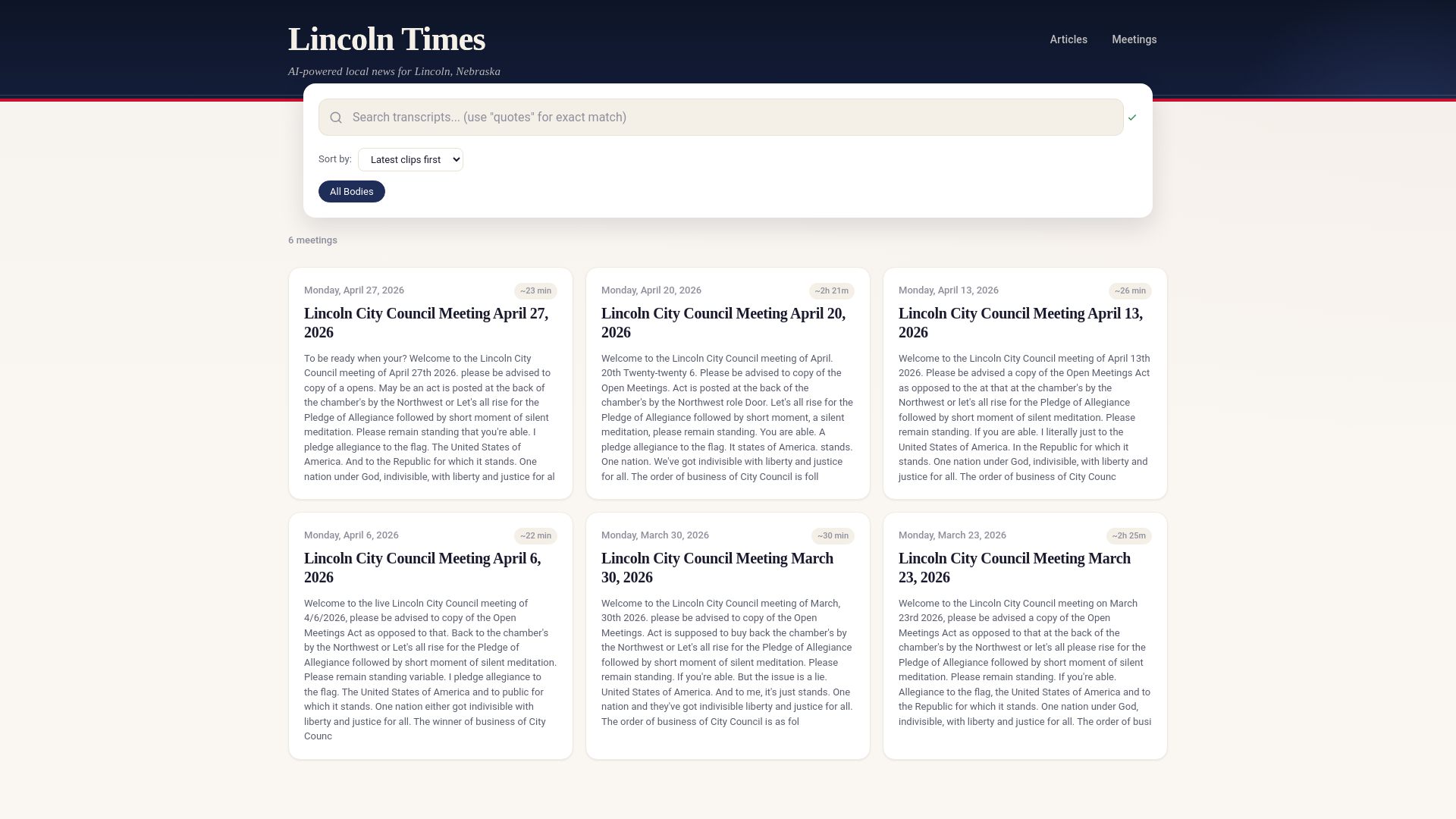 website screenshot of https://lincolne.news/