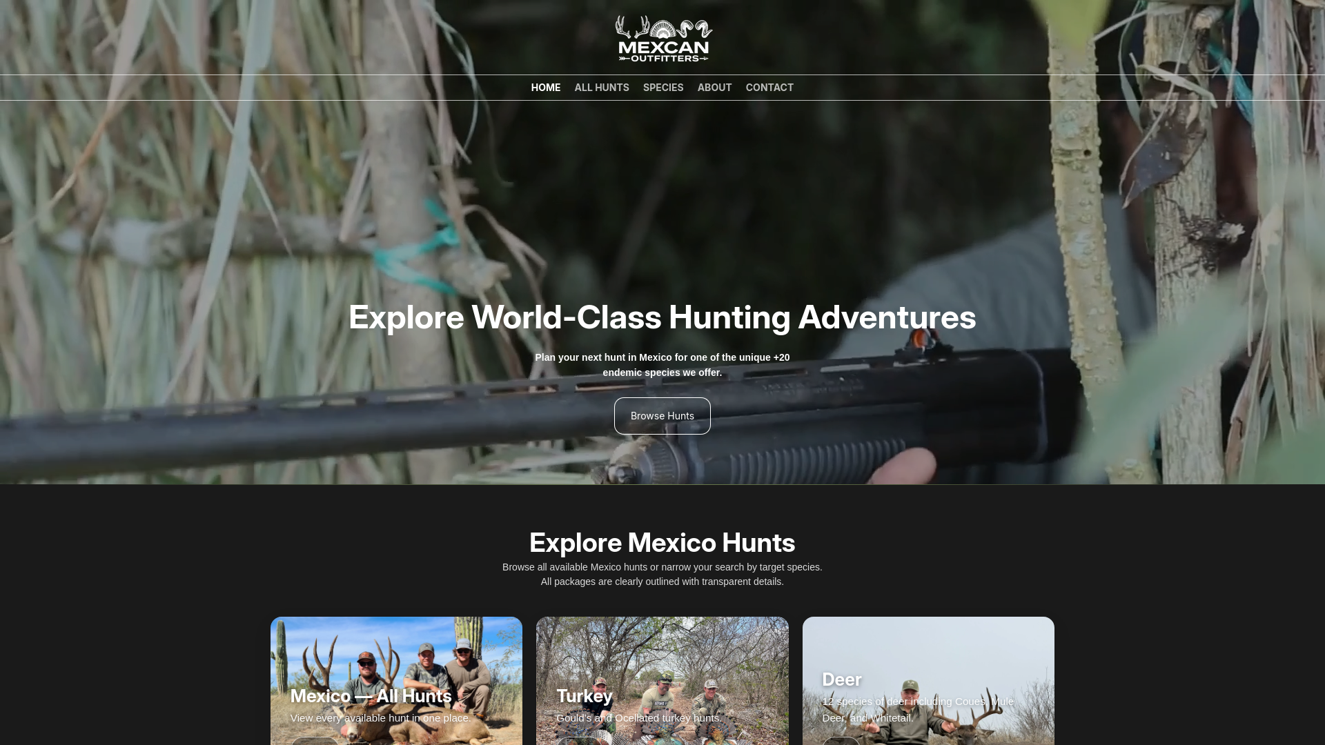 website screenshot of https://mexcanoutfitters.com