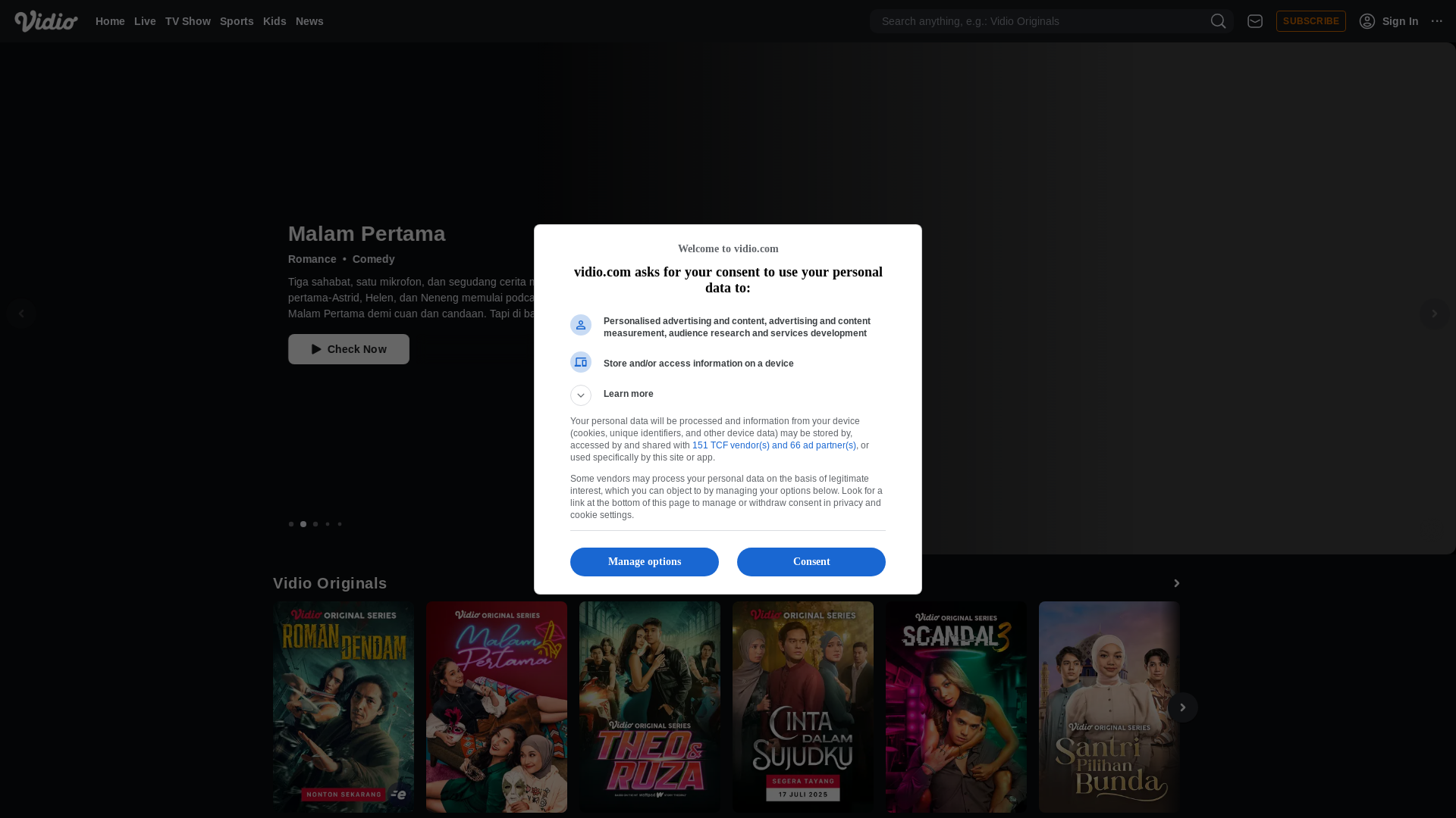 website screenshot of http://vidio.com/