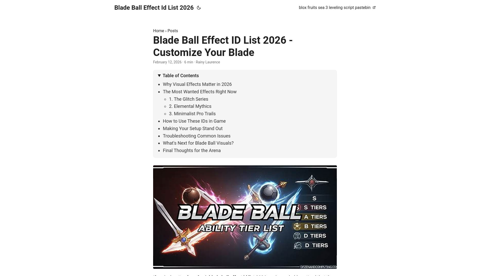 website screenshot of https://blade-ball-effect-id-list-2026.pages.dev/