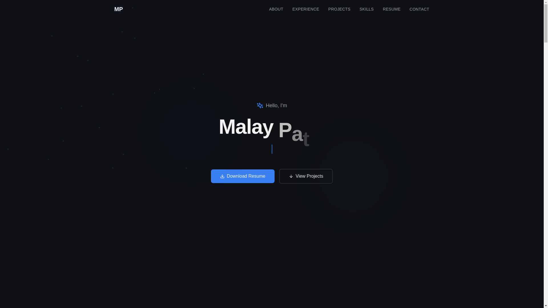 website screenshot of https://malayp.dev/