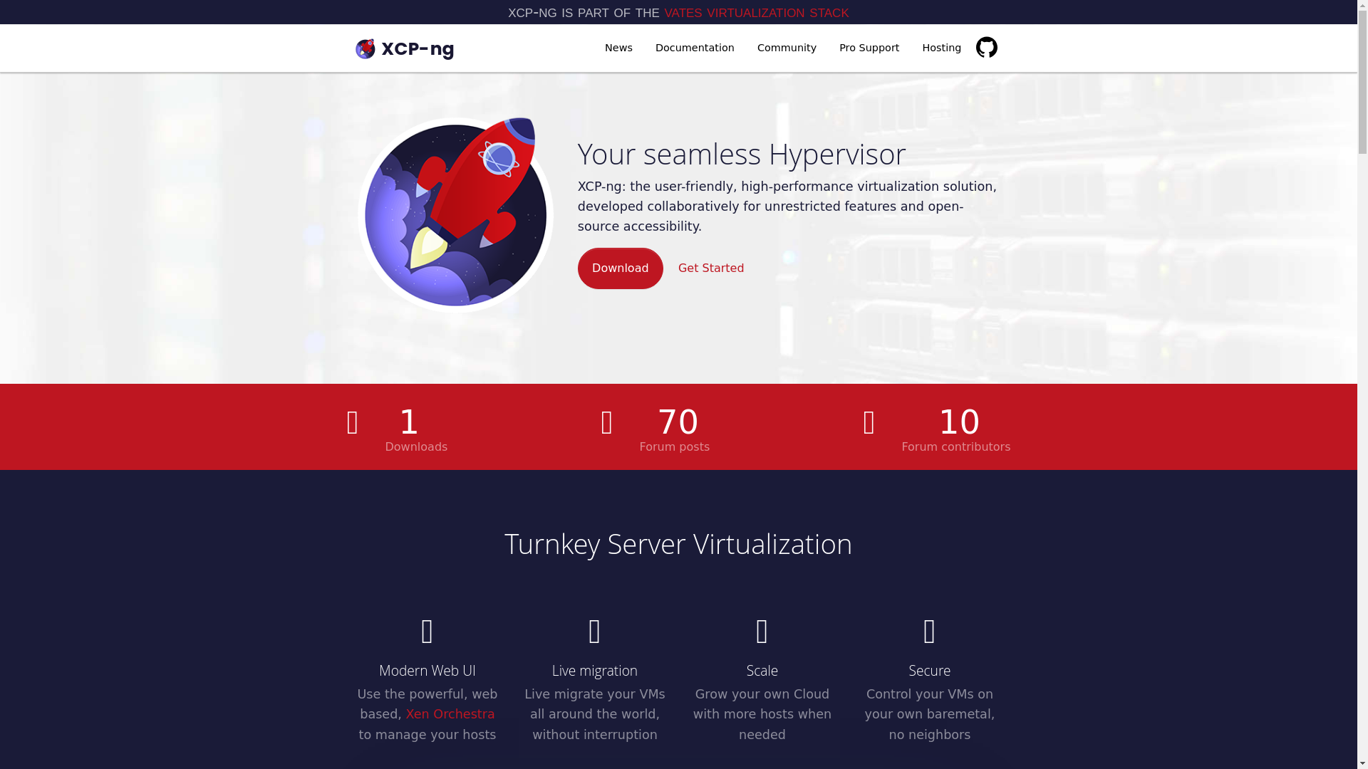 website screenshot of https://xcp-ng.org