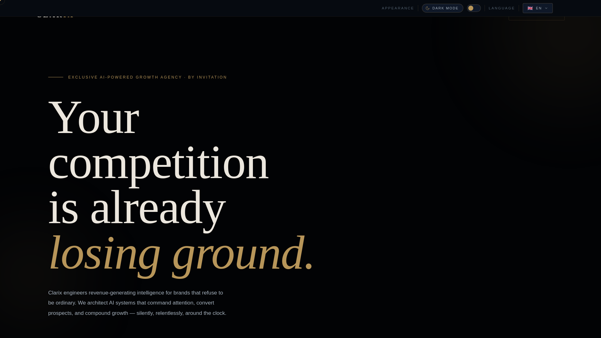 website screenshot of https://clarixtech.com/