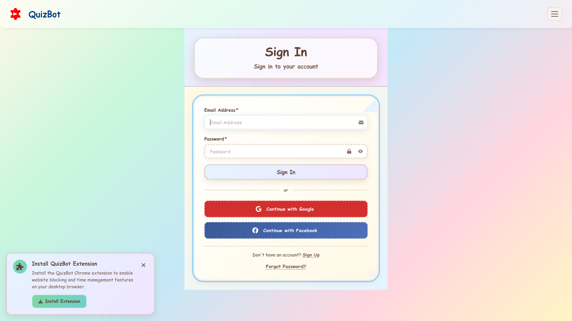 website screenshot of https://quizbot.win/