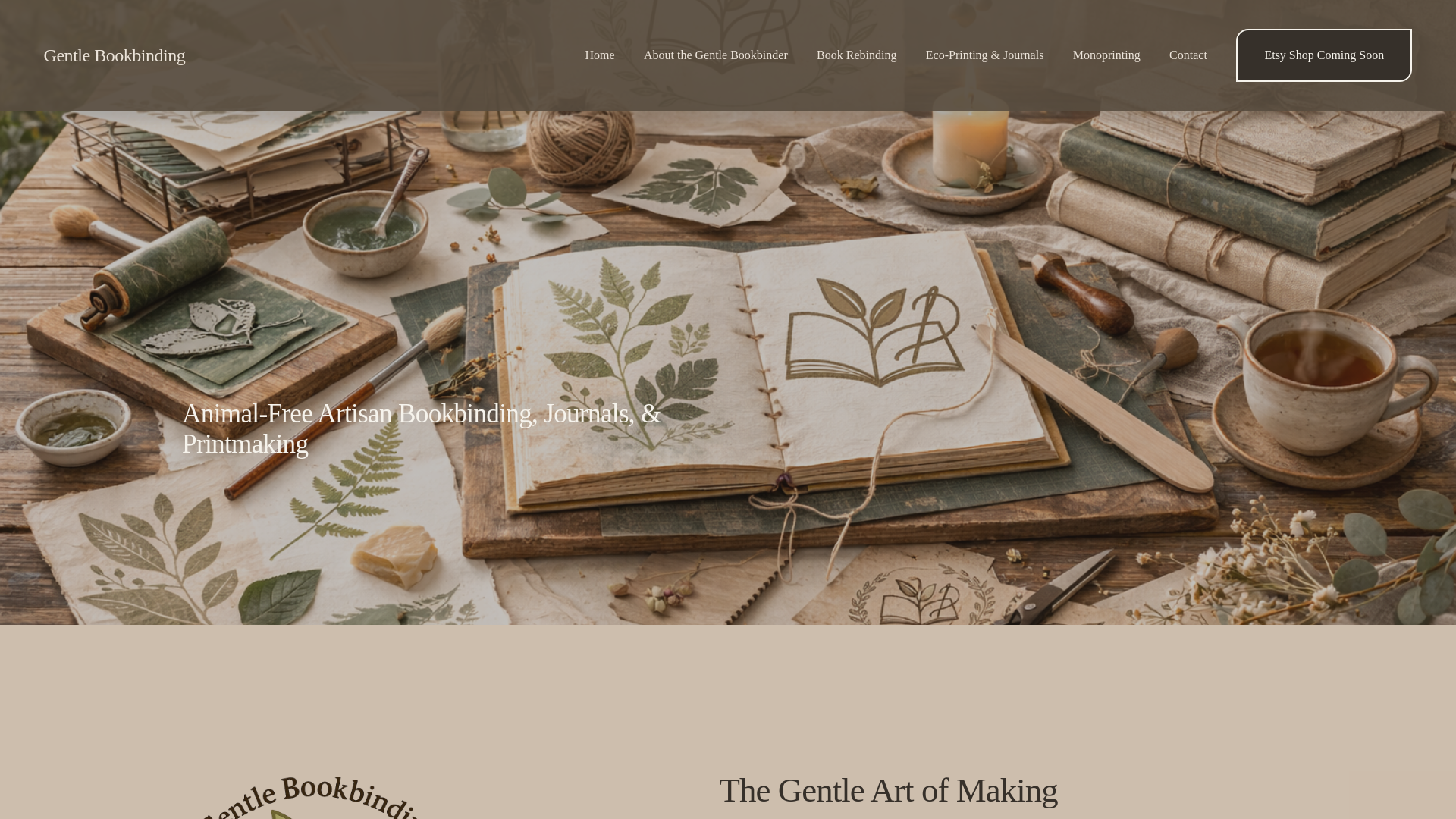 website screenshot of https://gentlebookbinding.net