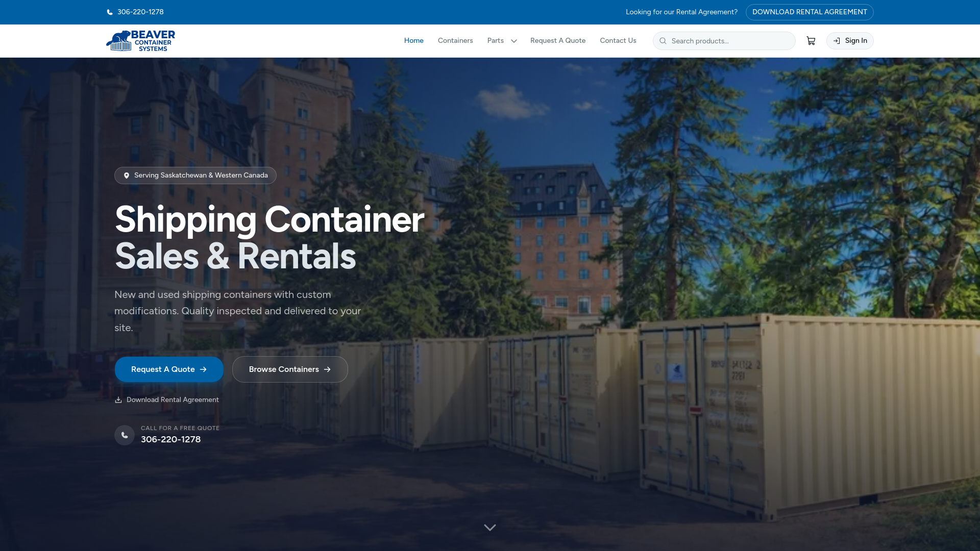 website screenshot of https://beavercontainers.com/