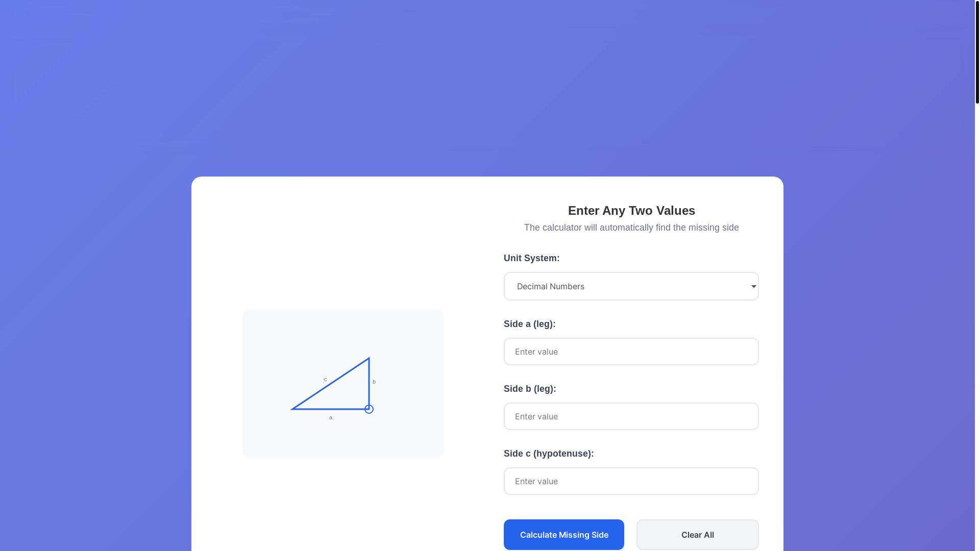 website screenshot of https://pythagoreantheoremcalculator.org/