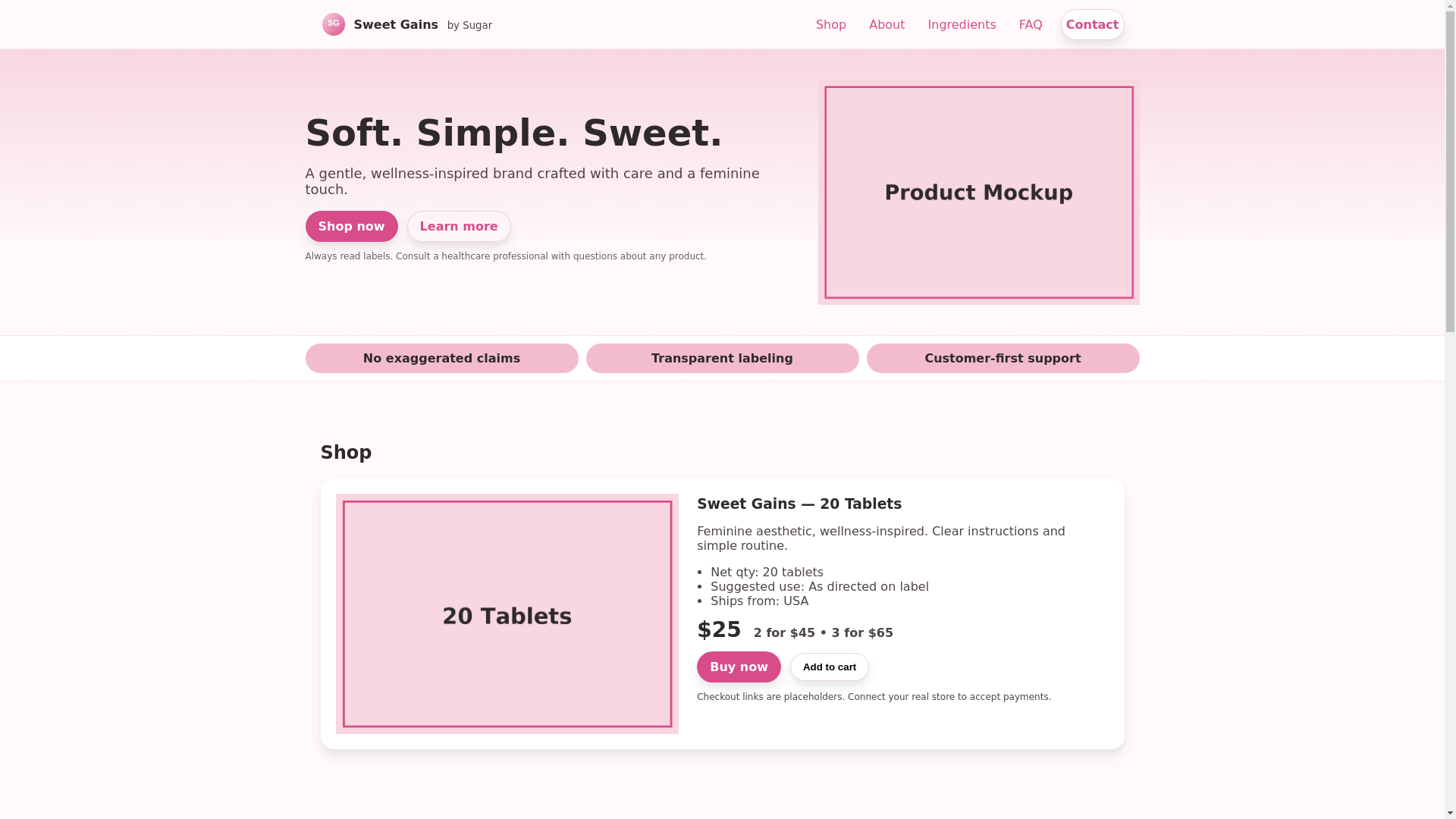 website screenshot of https://sweetgainsbysugar.com/