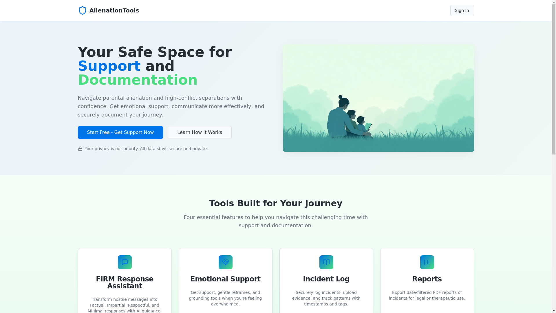 website screenshot of https://alienationtools.ai/