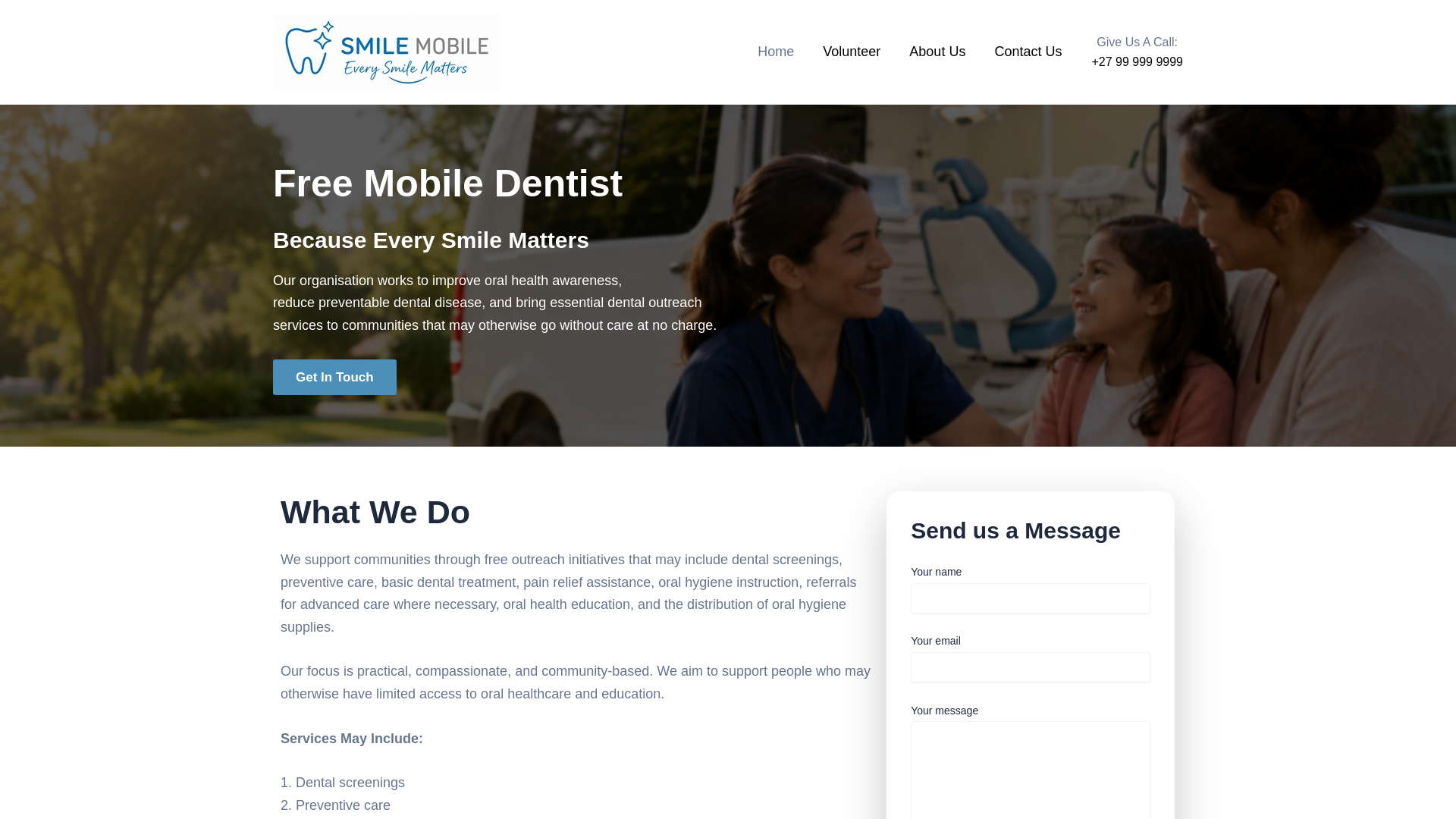 website screenshot of https://smilemobile.org.za/