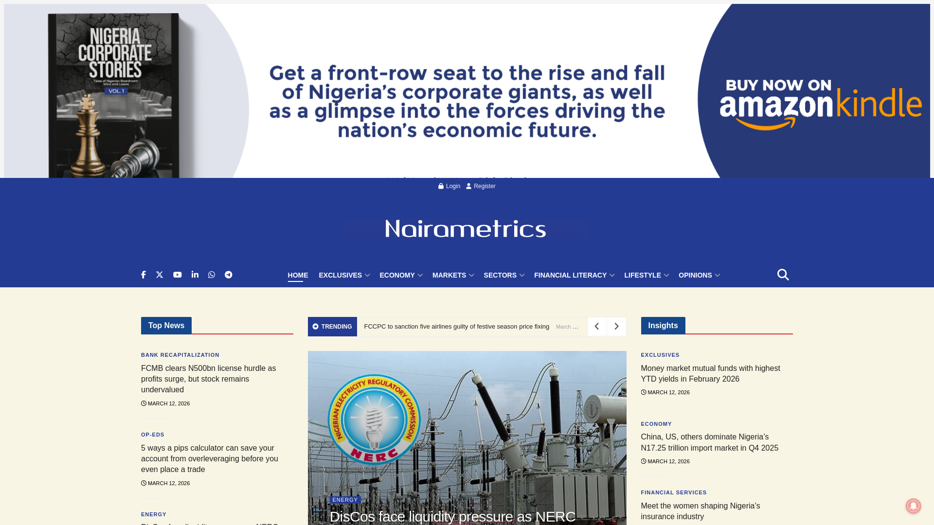 website screenshot of https://nairametrics.com