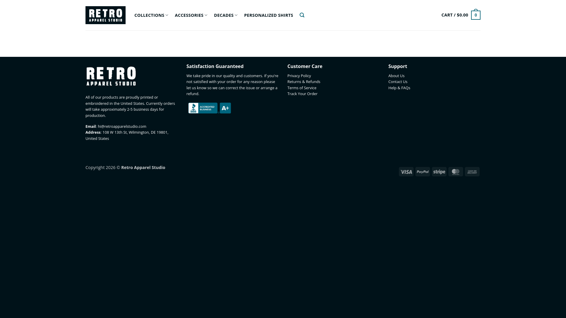 website screenshot of https://retroapparelstudio.com/