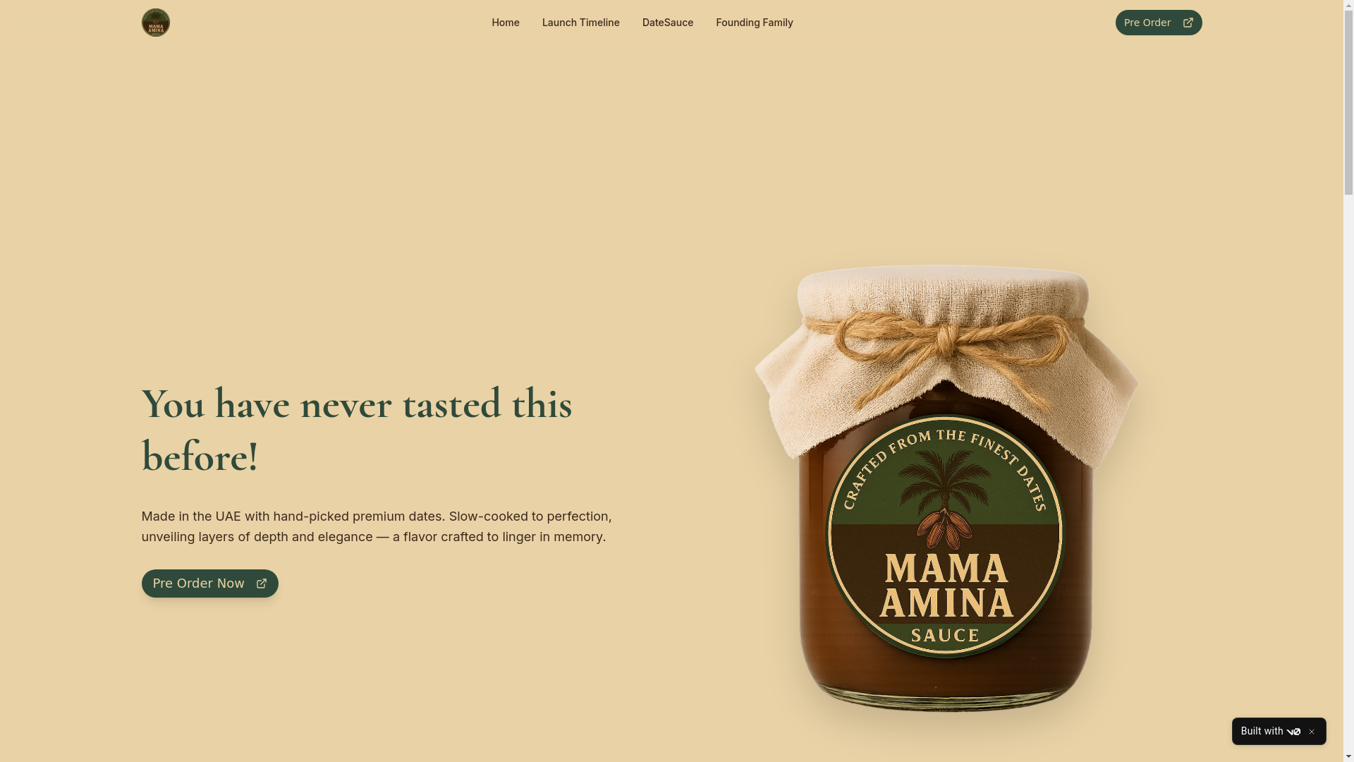 website screenshot of https://mamaaminasauce.com/