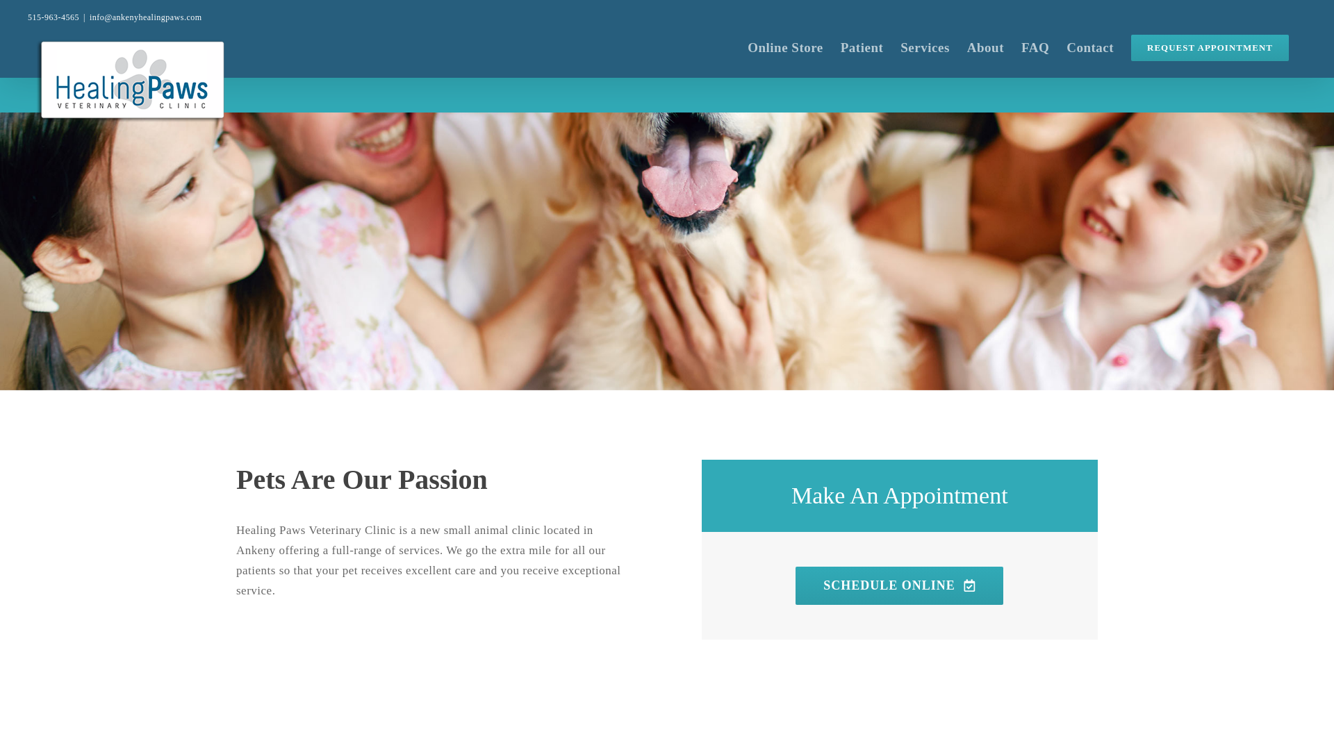 website screenshot of https://ankenyhealingpaws.com