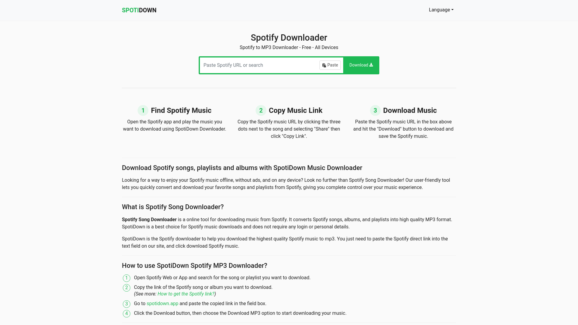 website screenshot of http://spotidown.app/