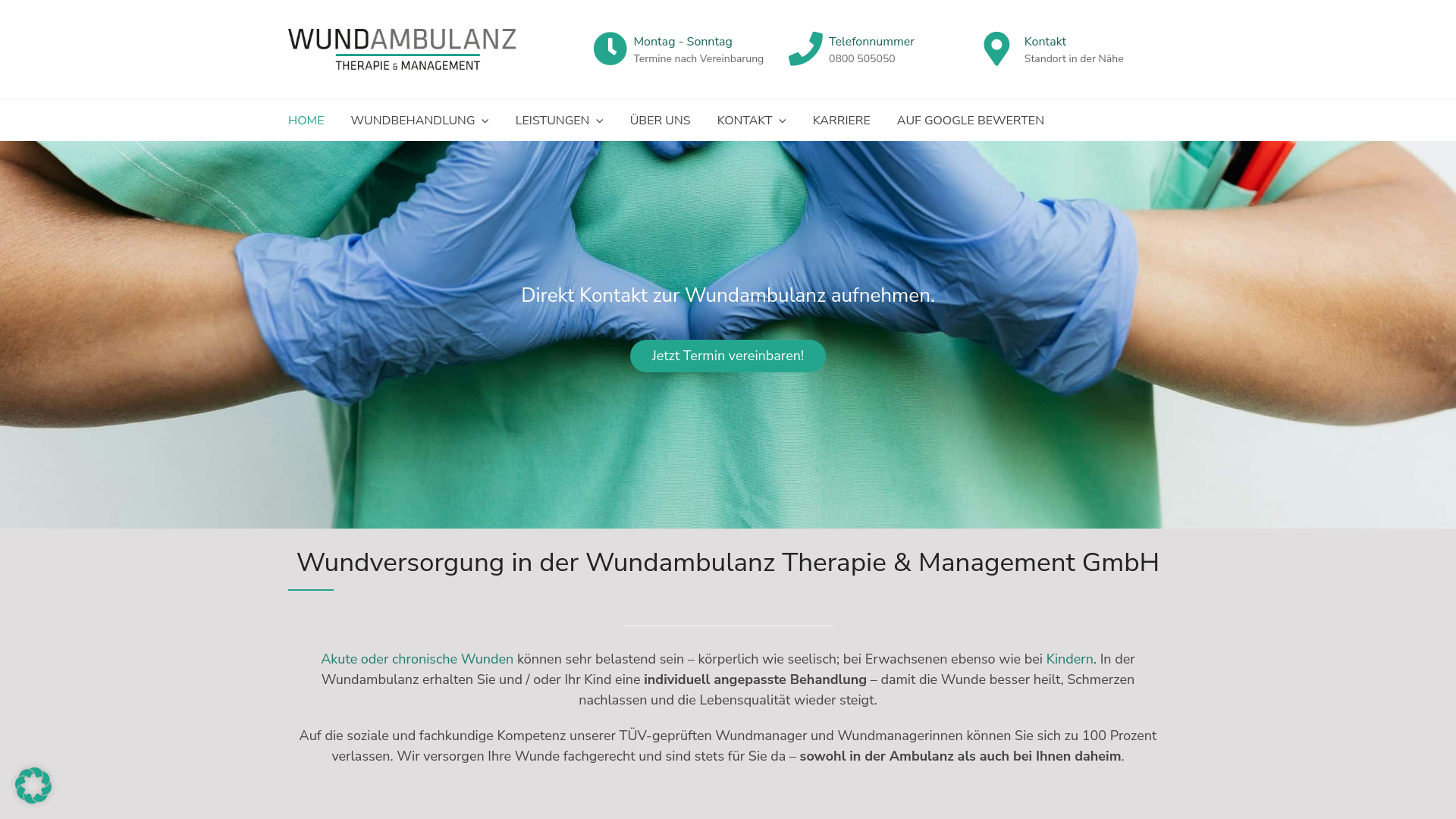 website screenshot of https://wundheilungsstoerung.eu