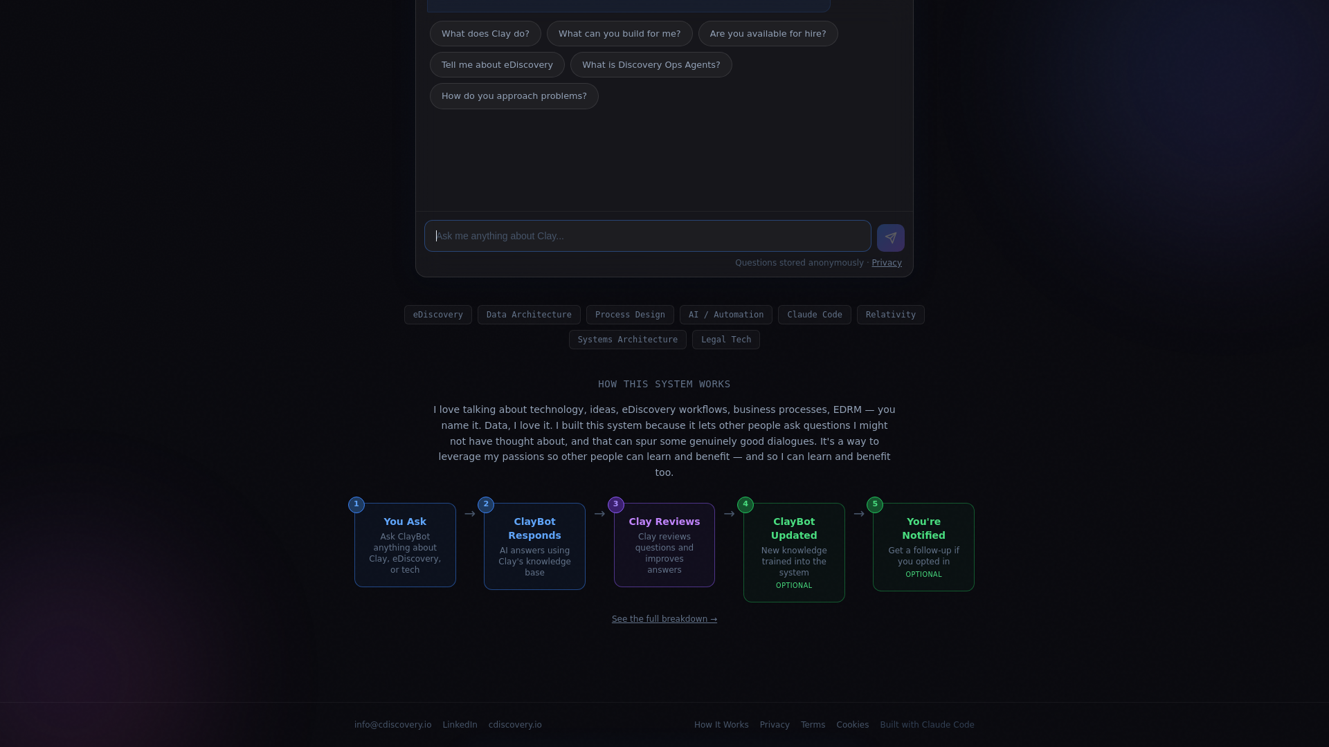 website screenshot of https://claybot.tech/