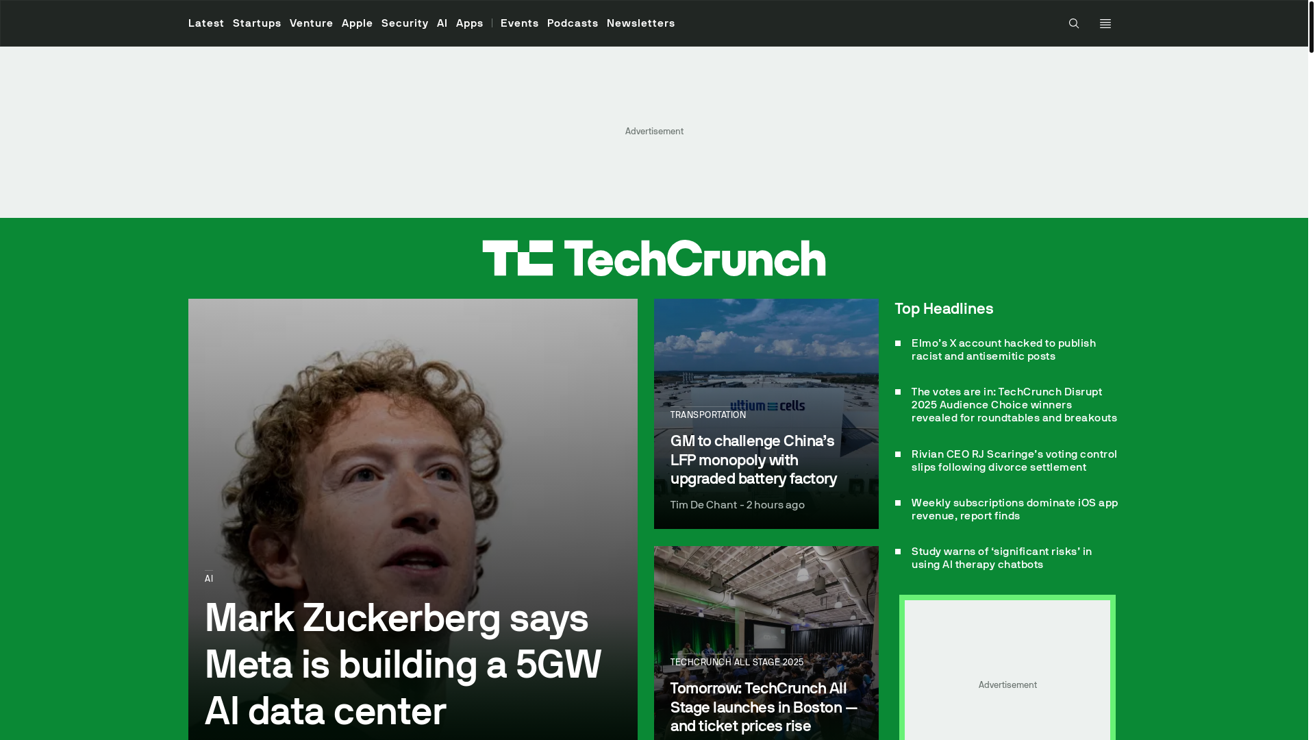 website screenshot of https://techcrunch.com/