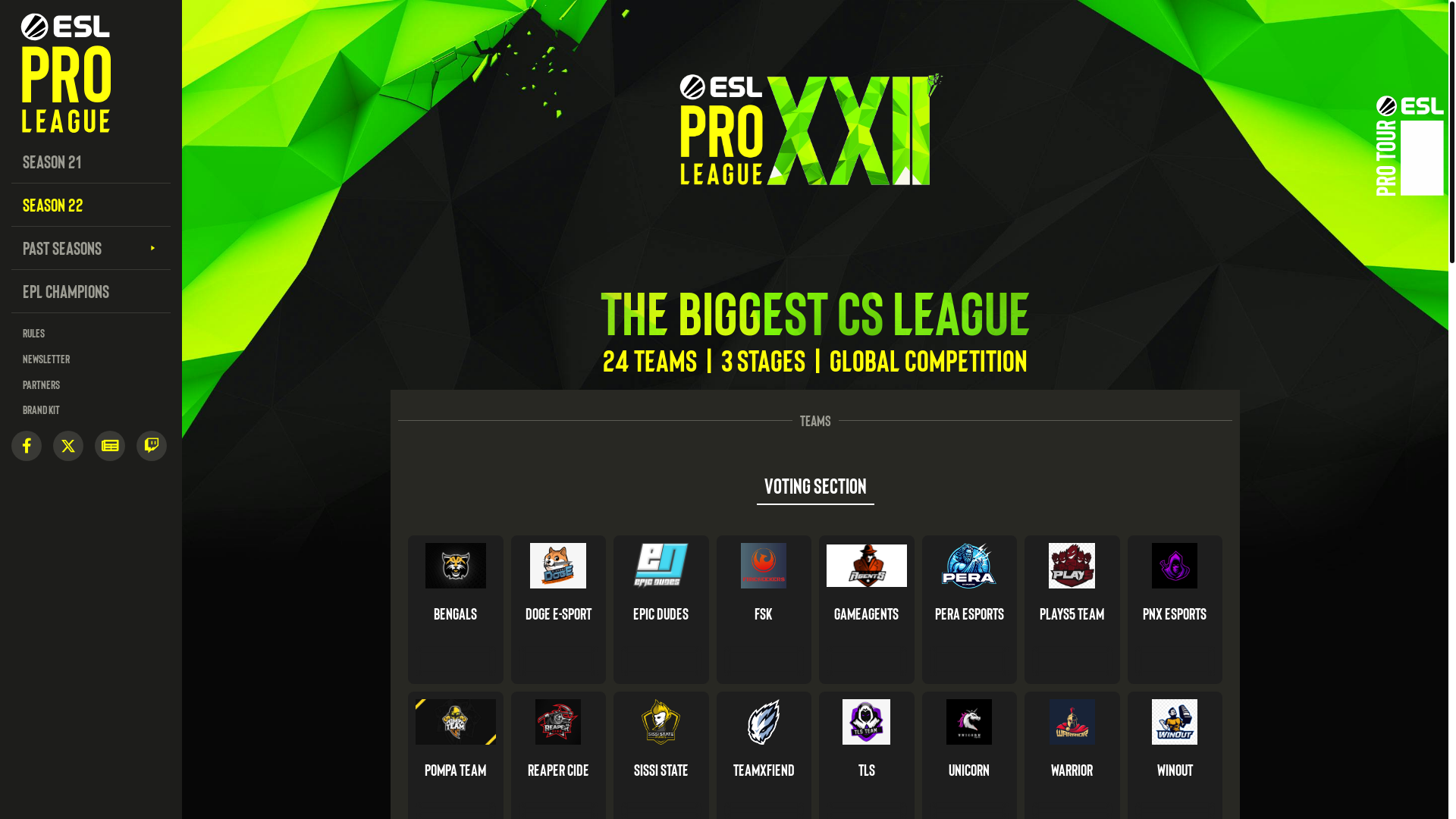 website screenshot of https://eslseason25.com/