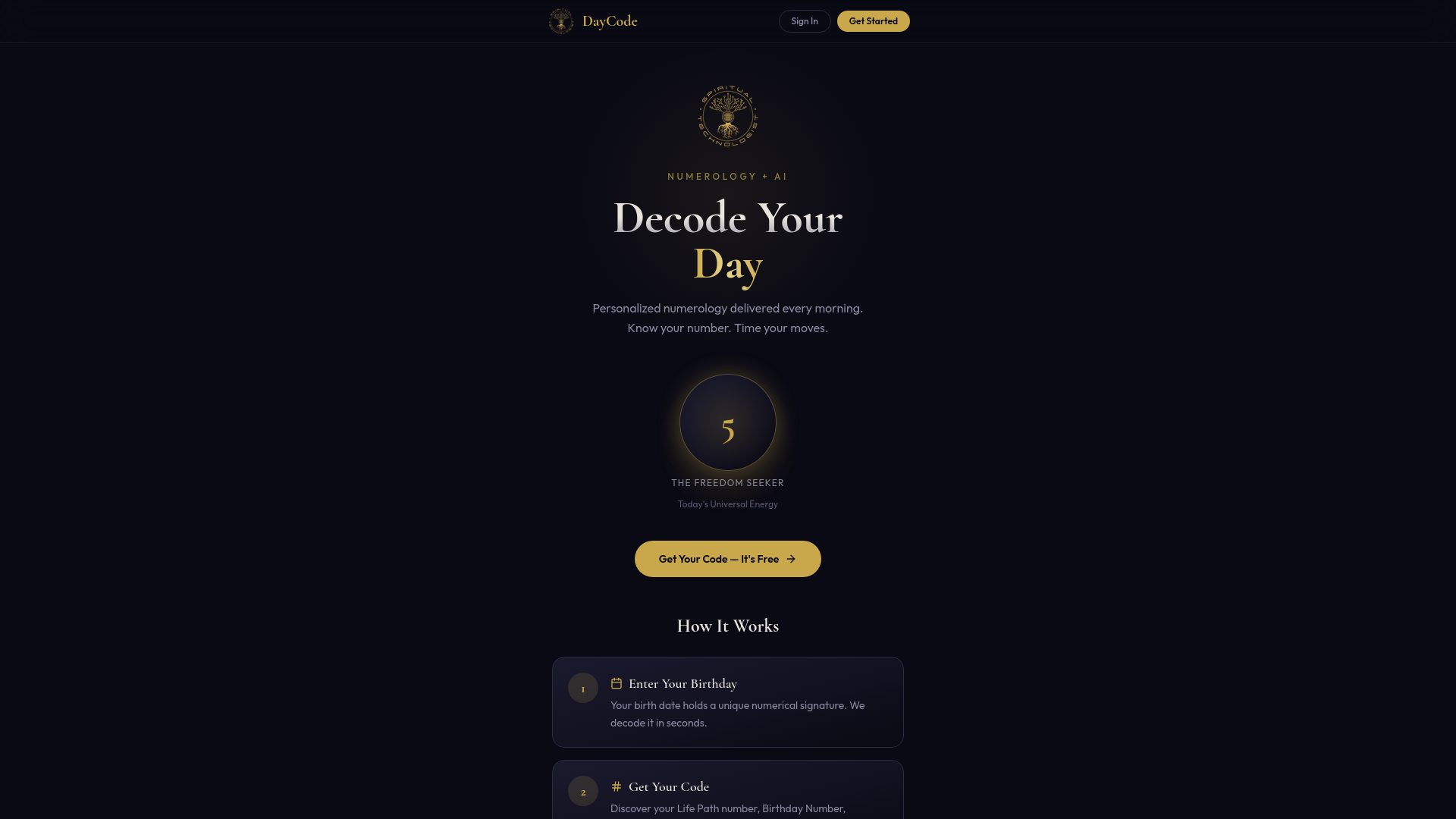 website screenshot of https://getdaycode.com/