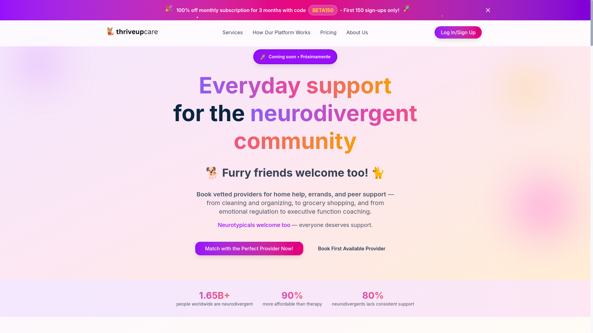 website screenshot of https://thriveup.care/