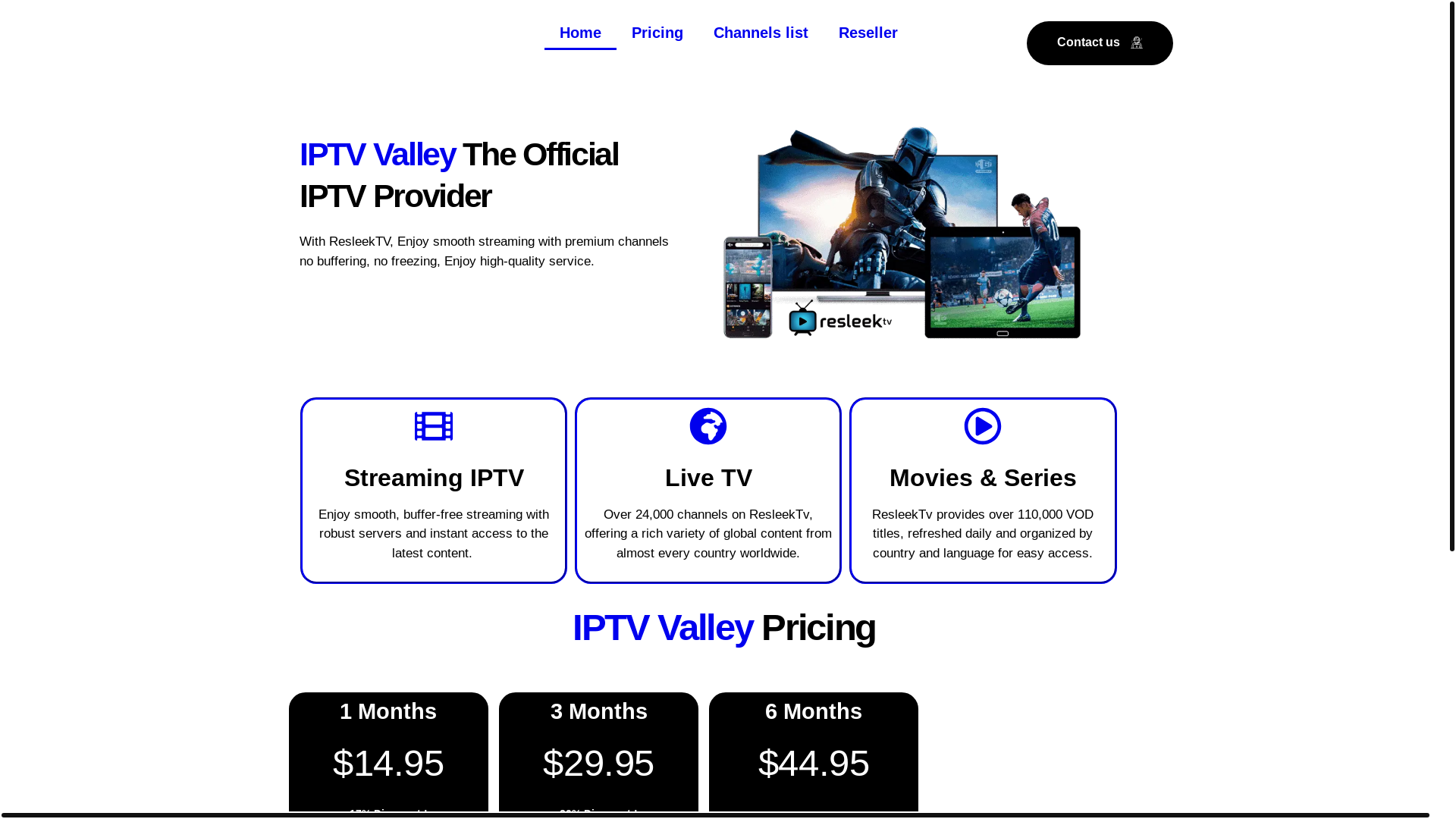 website screenshot of https://iptvvalley.store/