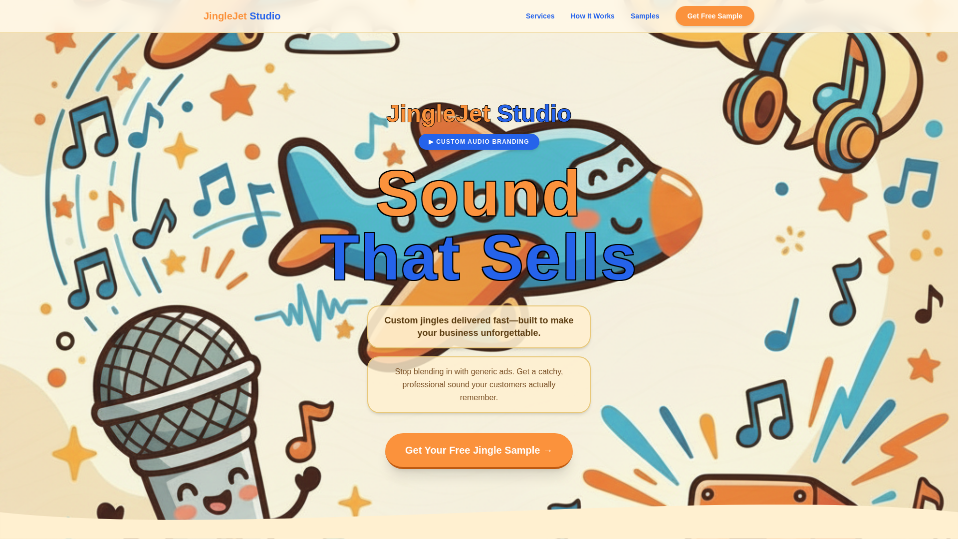 website screenshot of https://jinglejetstudio.com/