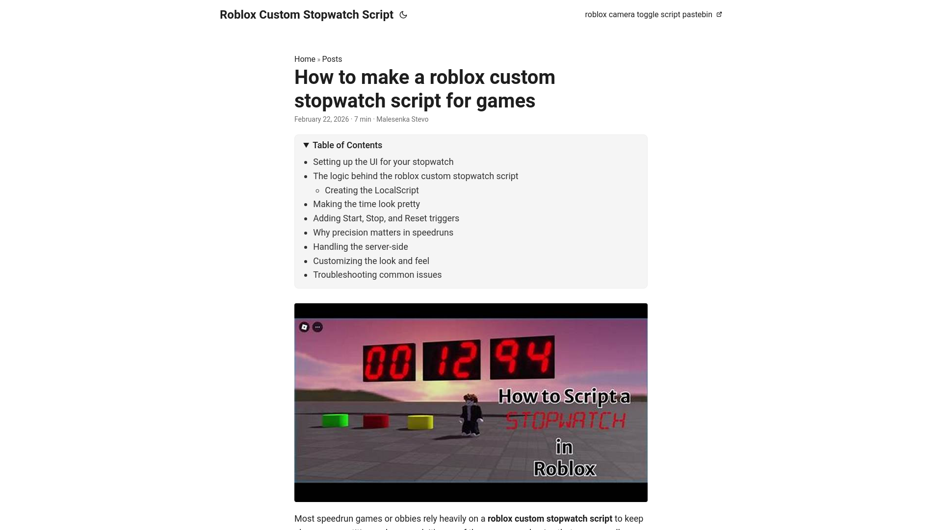website screenshot of https://roblox-custom-stopwatch-script.pages.dev/