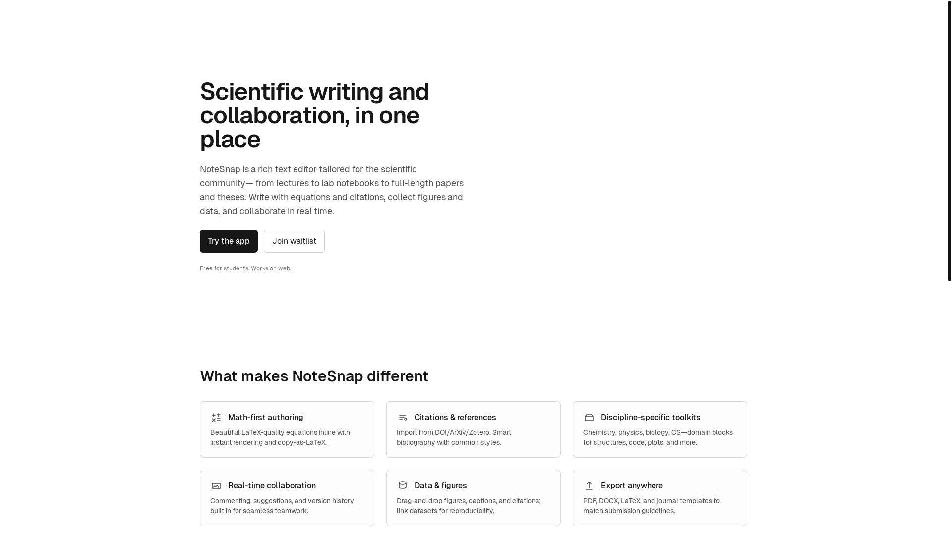 website screenshot of https://notesnap-landing.pages.dev/
