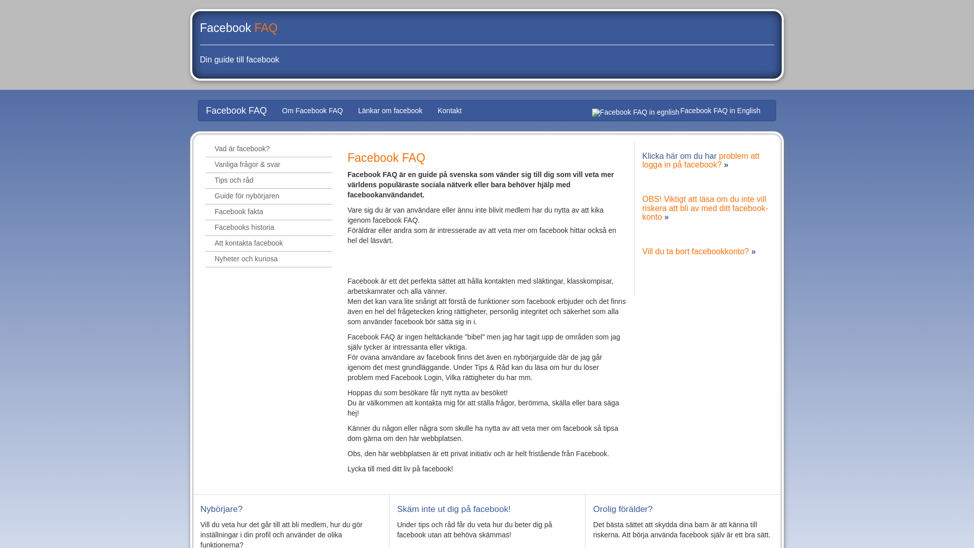website screenshot of https://facebook-faq.se