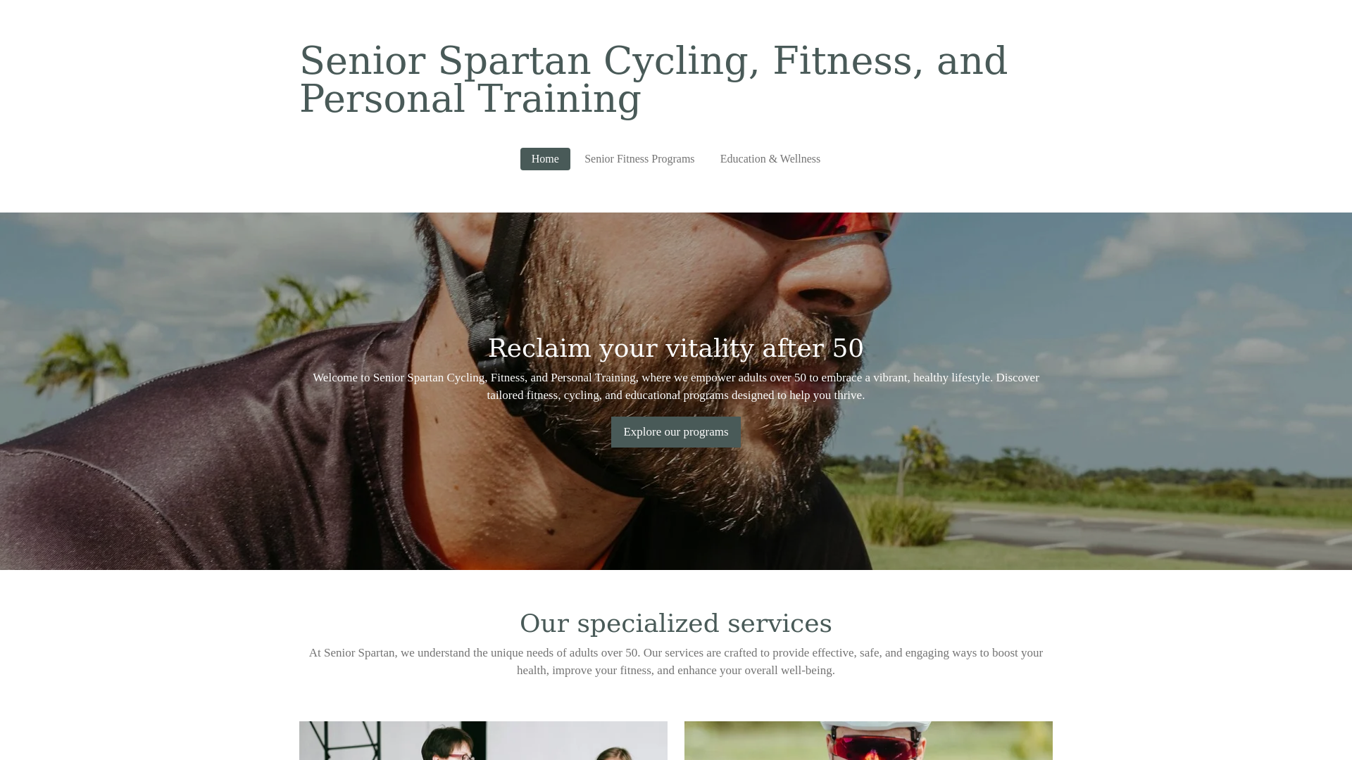 website screenshot of https://senior-spartan-cycling-fitness-and-personal-training.com