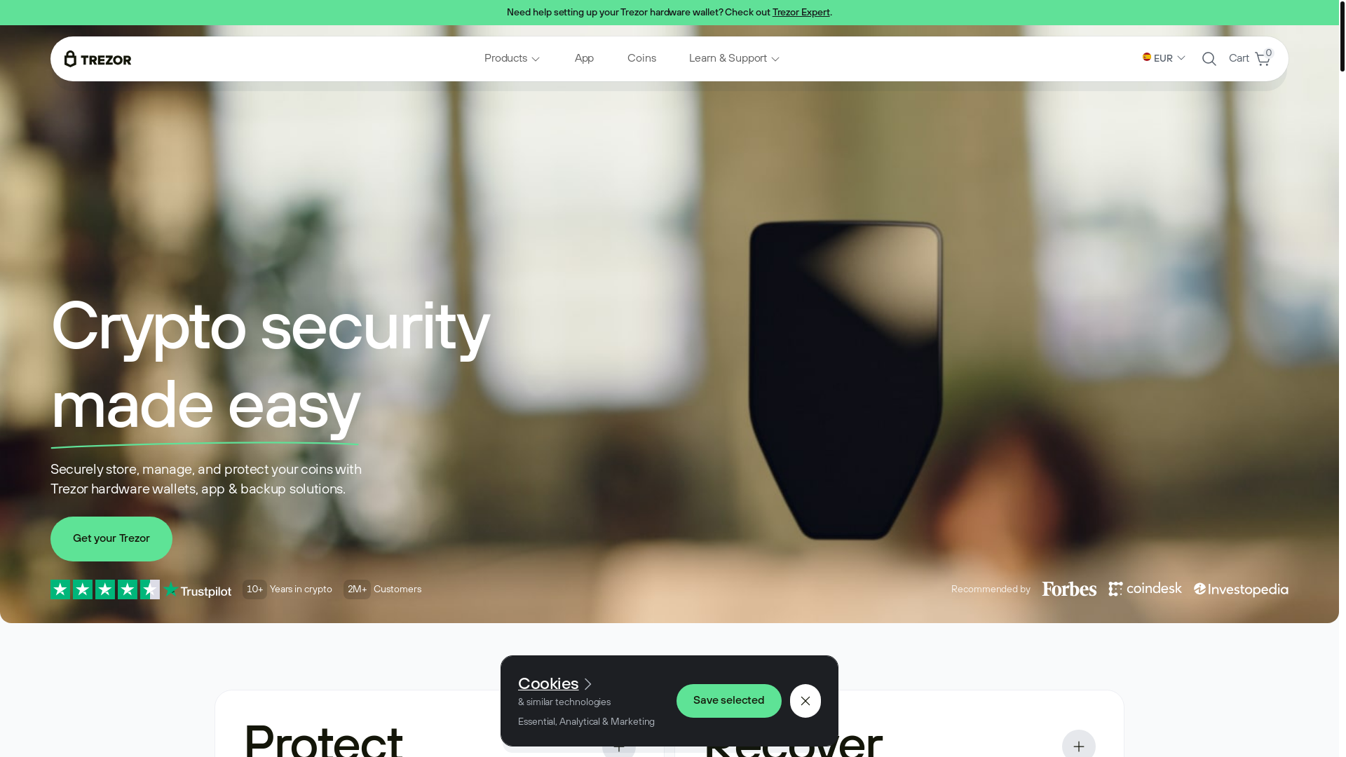 website screenshot of https://en-trezor.io/