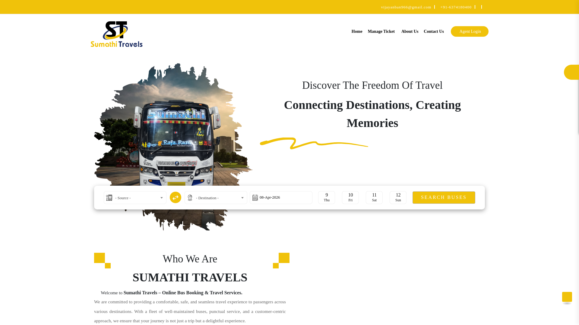website screenshot of https://sumathitravels.co.in