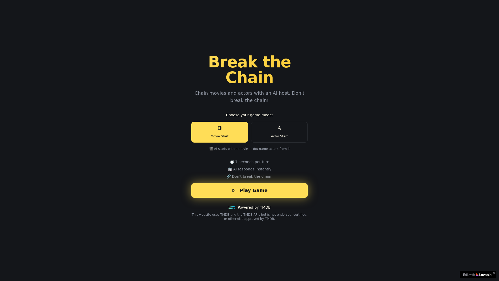 website screenshot of https://breakthechaingame.com/