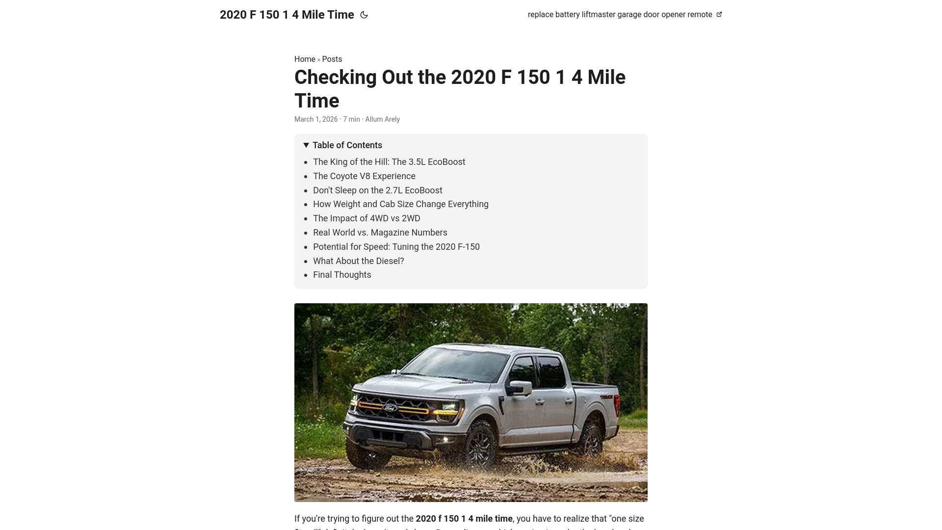 website screenshot of https://2020-f-150-1-4-mile-time.pages.dev/