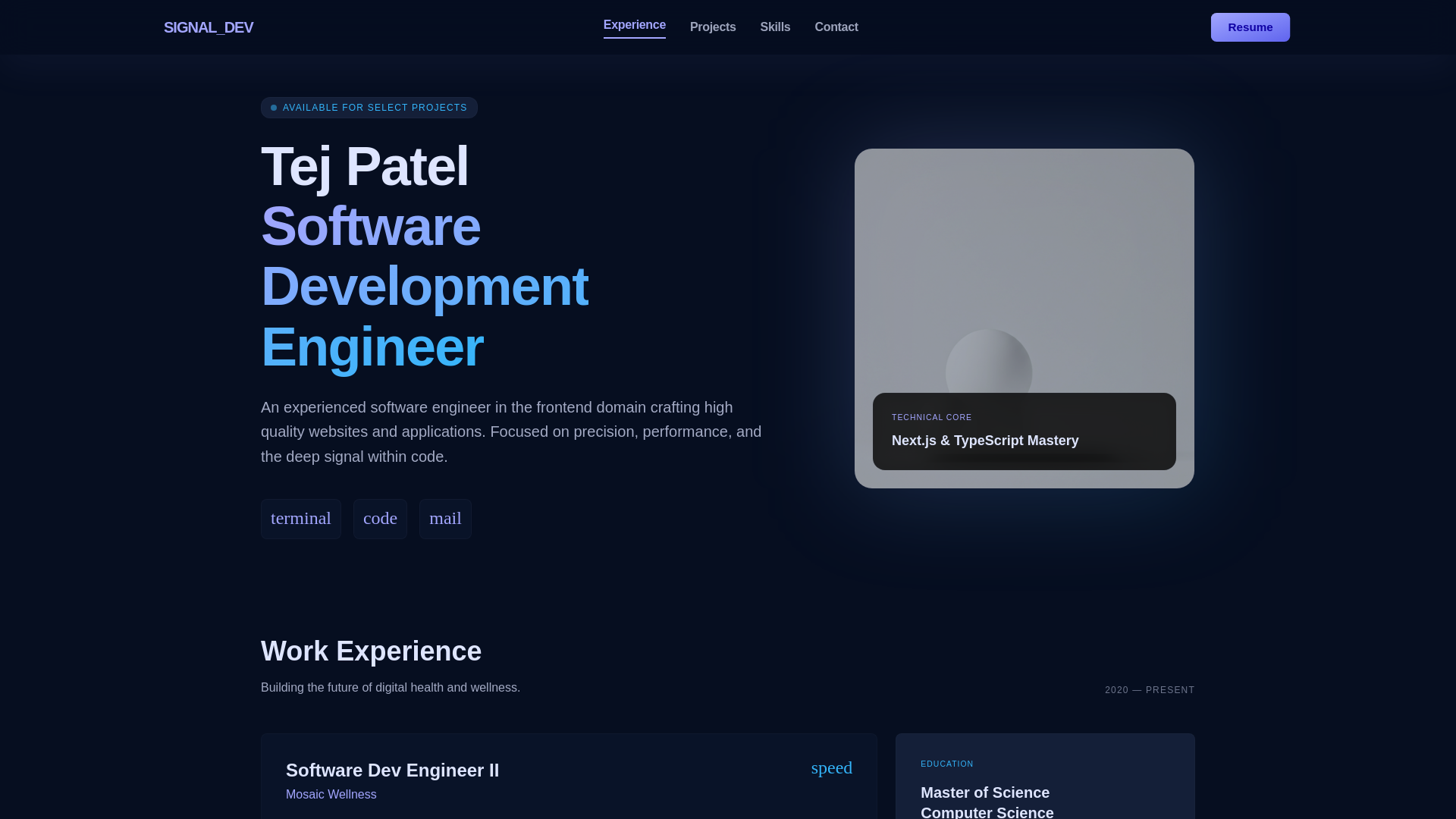 website screenshot of https://tejpatel.space/