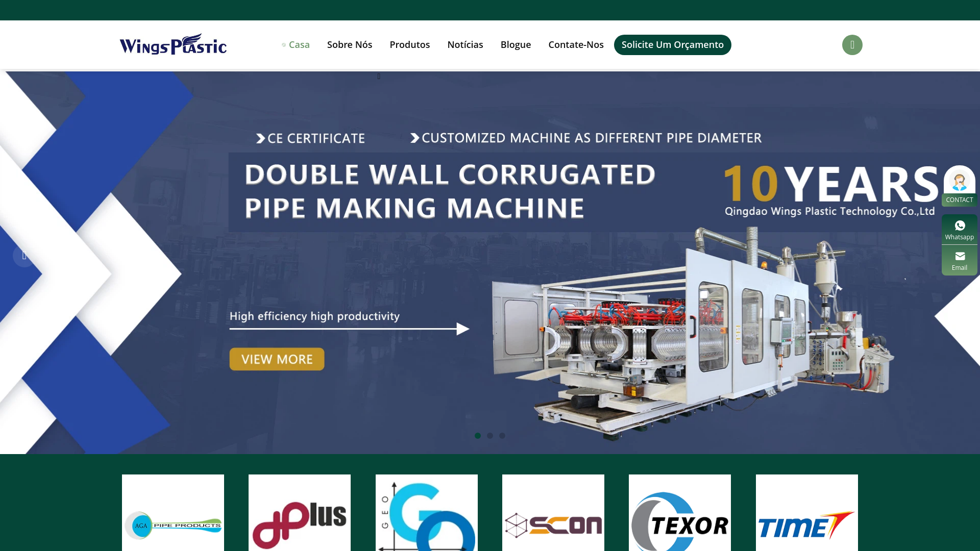 website screenshot of https://pipeplasticmachine.com