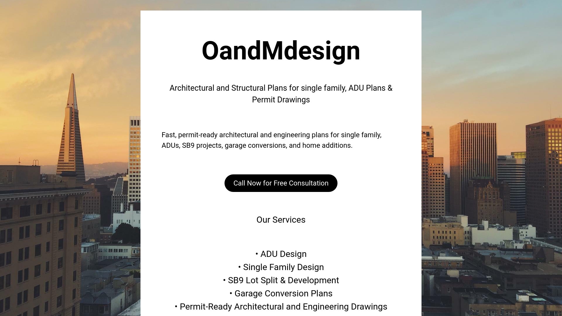 website screenshot of https://oandmdesignla.com/