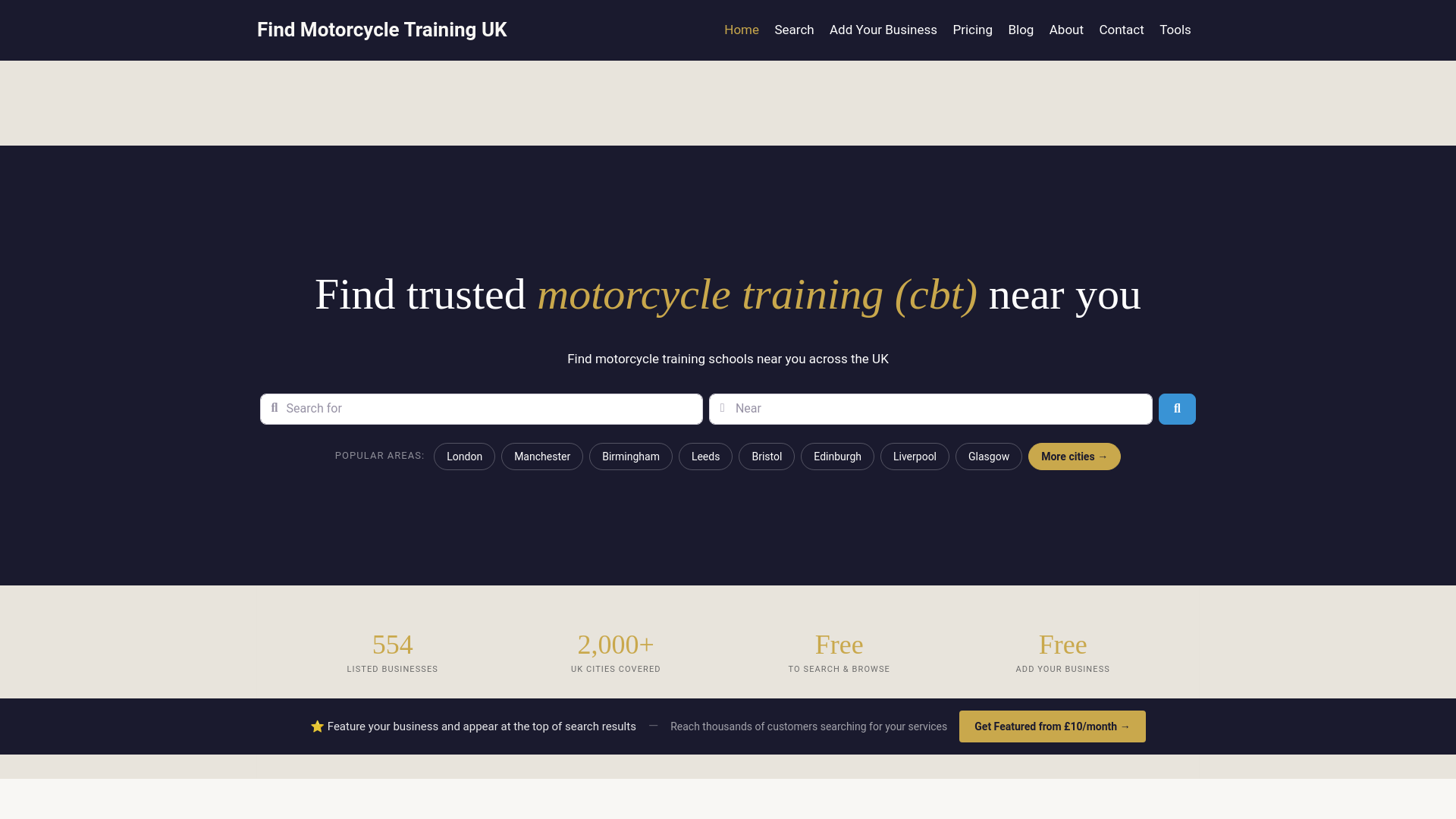 website screenshot of https://ukmotorcycletraining.co.uk