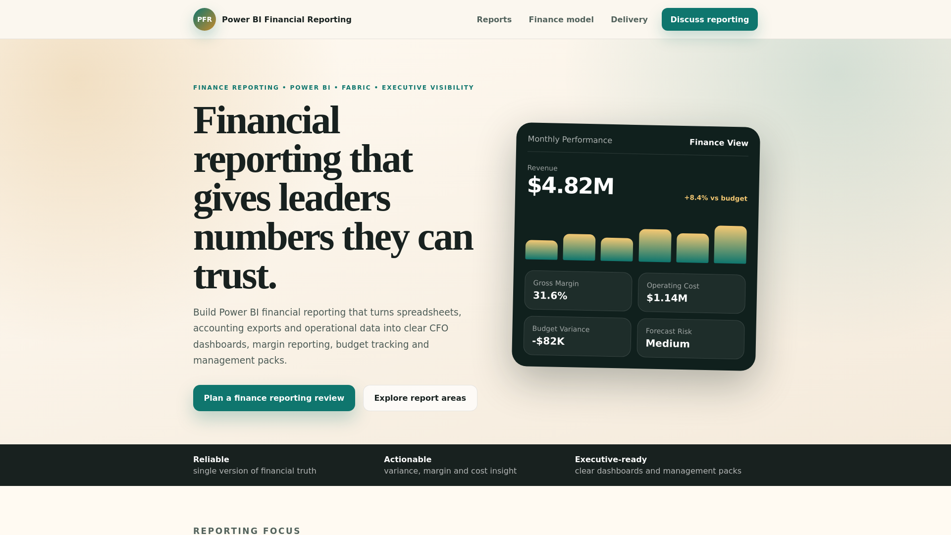website screenshot of https://powerbi-financial-reporting.com.au/