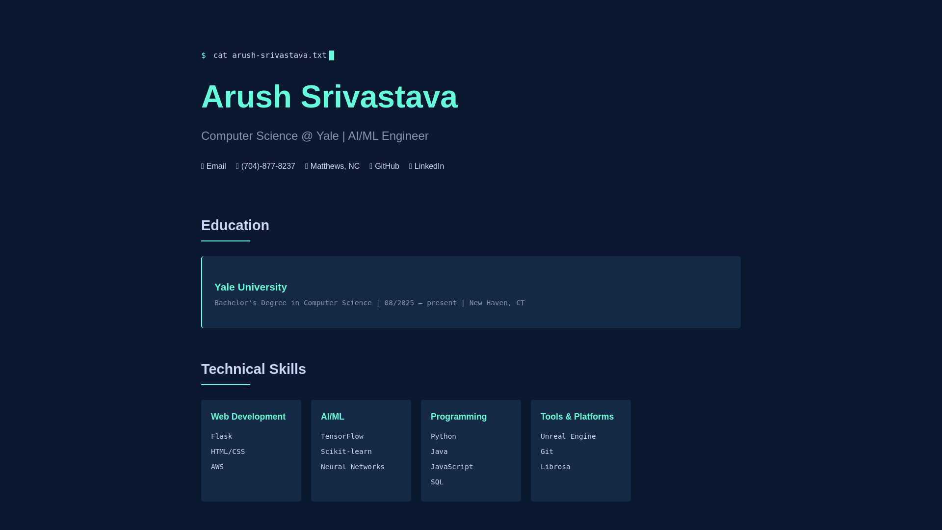 website screenshot of https://arushsrivastava.me