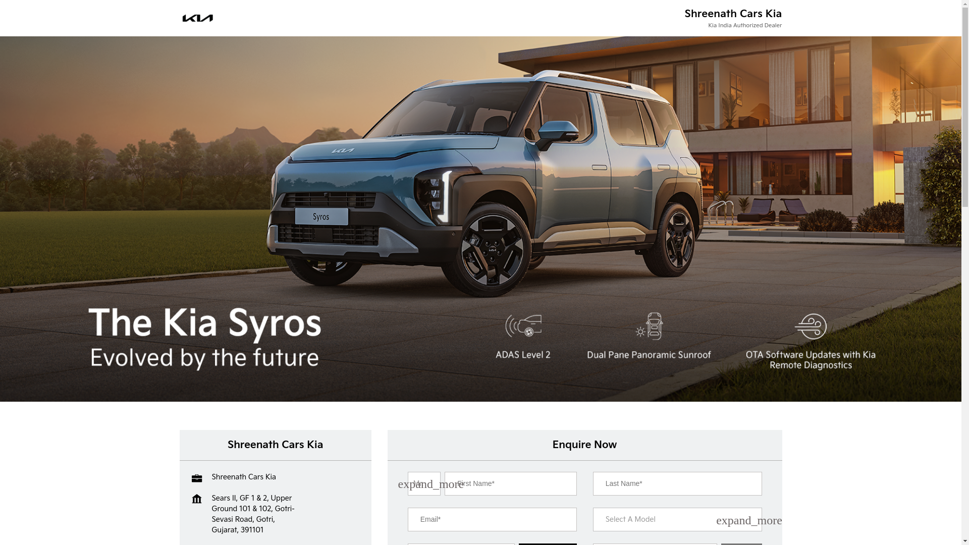 website screenshot of https://shreenathcars-kia-gotri-vadodara.com/
