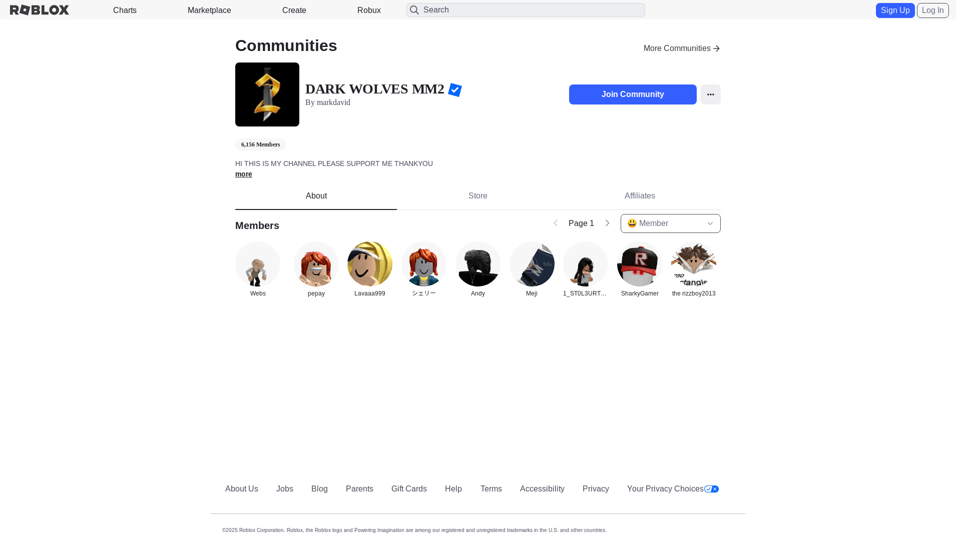 website screenshot of https://roblox.com.by/communities/4057635236/DARK-WOLVES-MM2