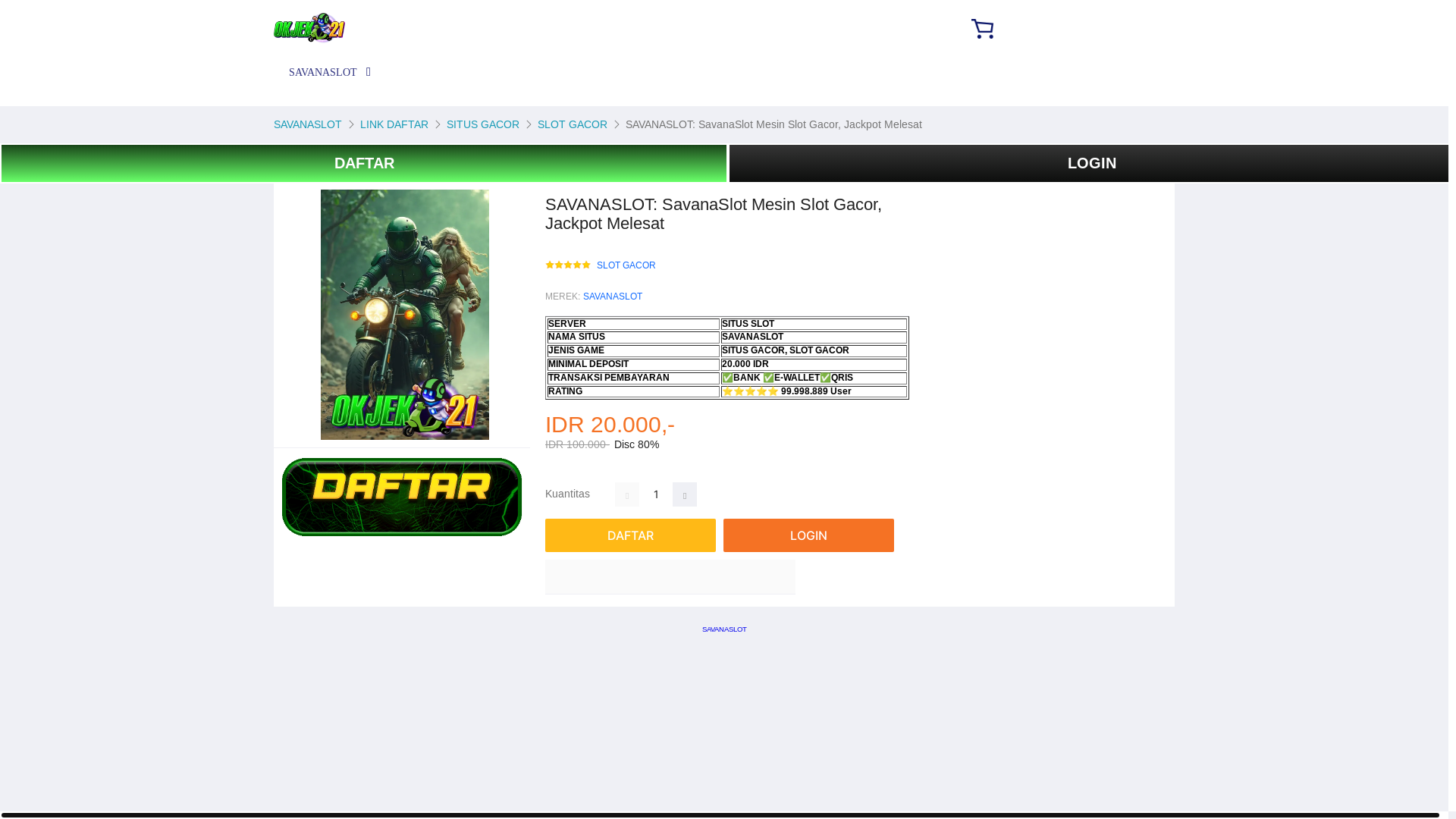 website screenshot of https://savanaslot.net/