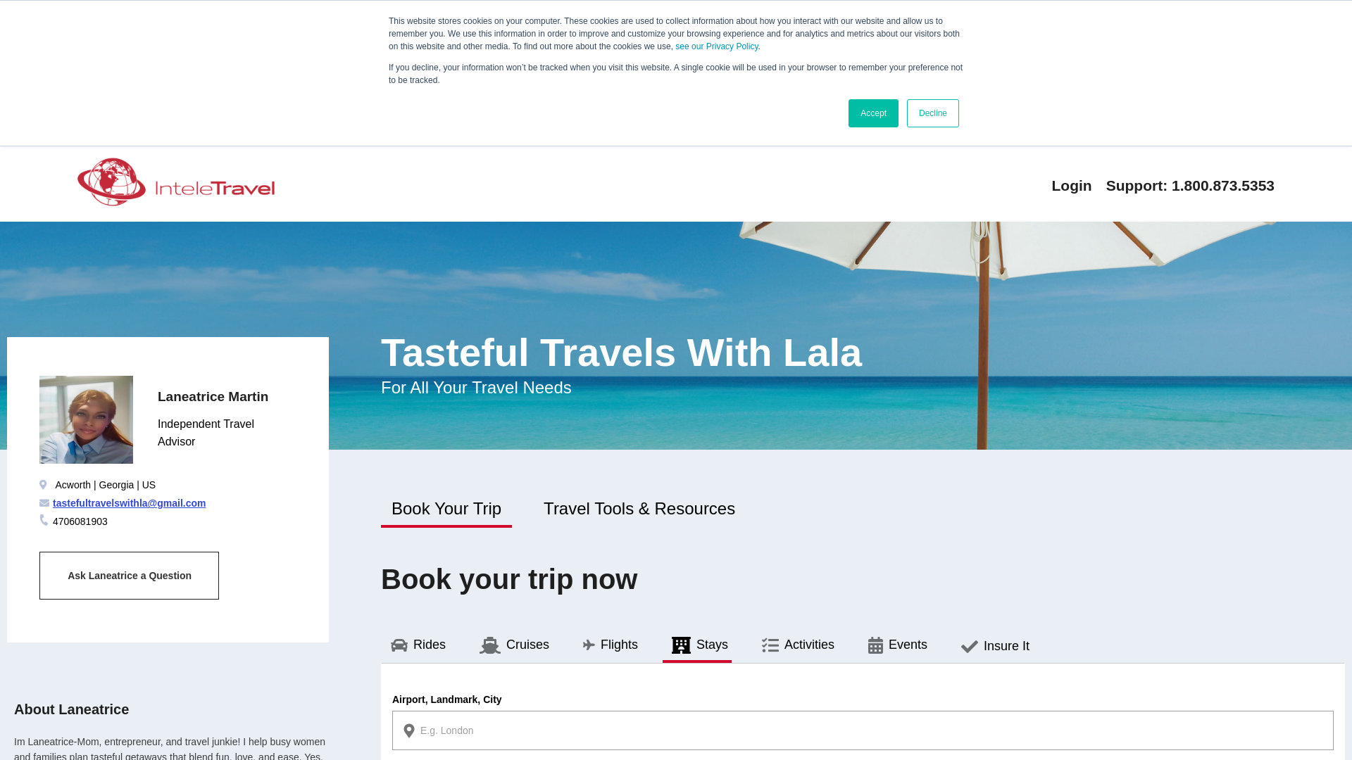 website screenshot of https://tastefultravelswithlala.com/