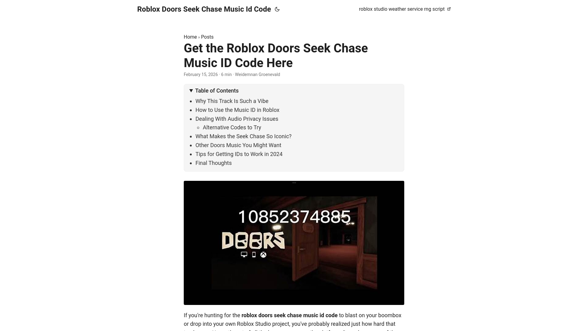 website screenshot of https://roblox-doors-seek-chase-music-id-code.pages.dev/