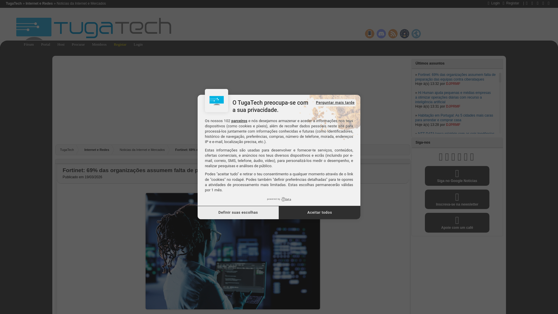 website screenshot of https://tugatech.com.pt/t80486-fortinet-69-das-organizacoes-assumem-falta-de-preparacao-das-equipas-contra-ciberataques